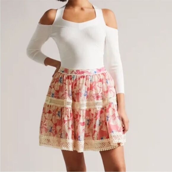 NWT Ted Baker Tabitha Pink Floral Tiered Full Mini Skirt Size 2 - Picture 2 of 12